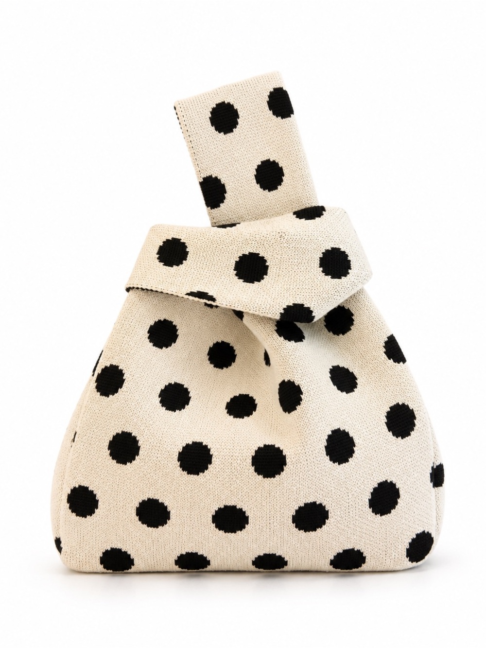 Polka Dot Knot-Top Handbag - Black and Cream - New!